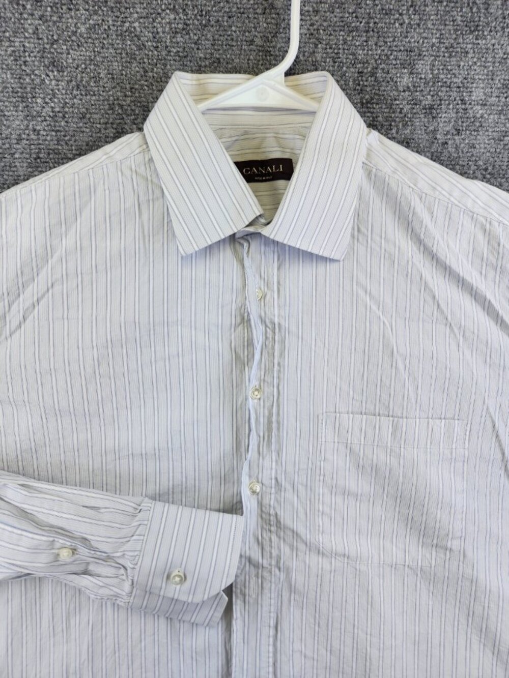 Canali Mens 17 Blue & White Striped Long Sleeve Button Up Shirt Made In Italy